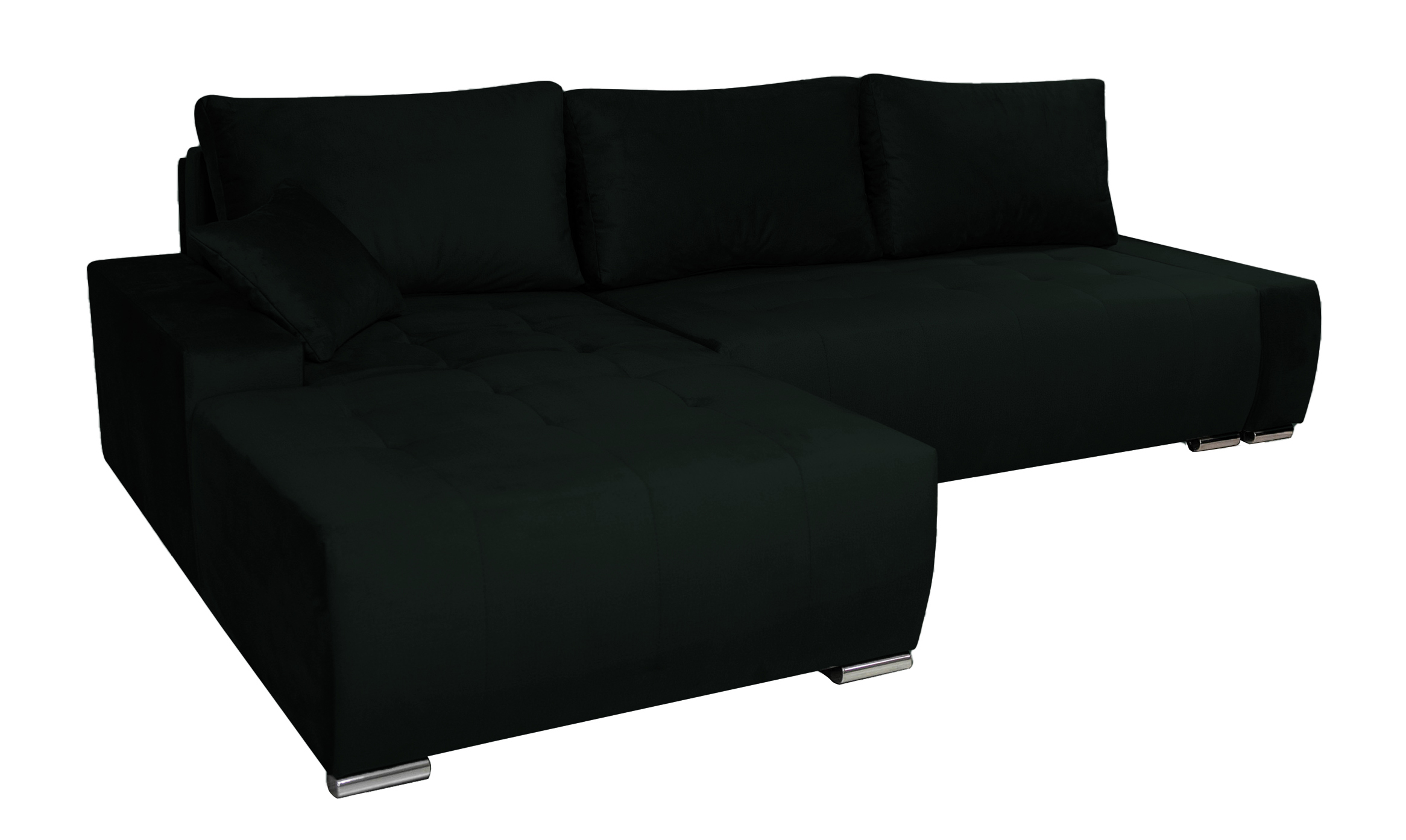 Narożnik z funkcją spania Manados L-kształtny z pojemnikiem butelkowa zieleń velvet lewostronny - zdjęcie 1