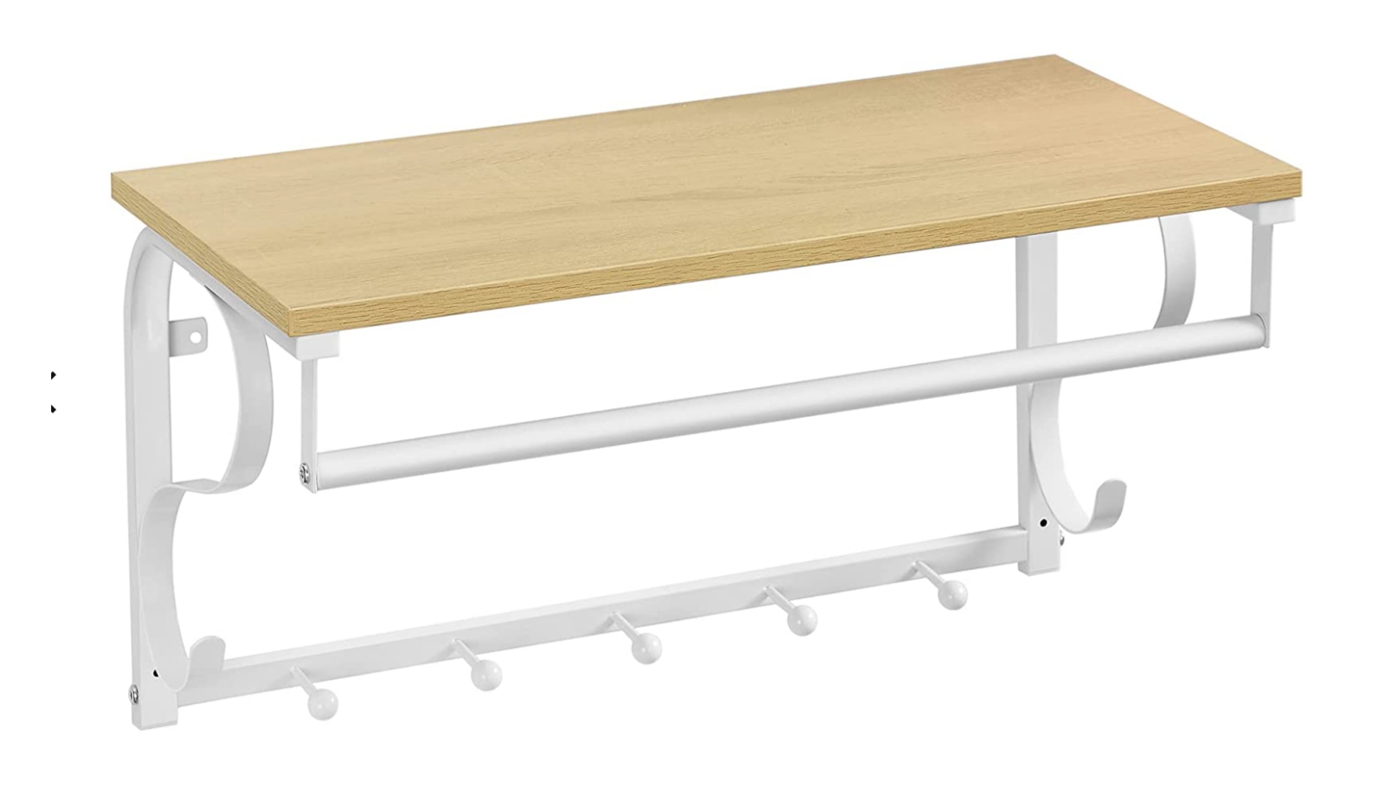 Wieszak ścienny Ramizu z drążkiem i haczykami dąb/biały - zdjęcie 1