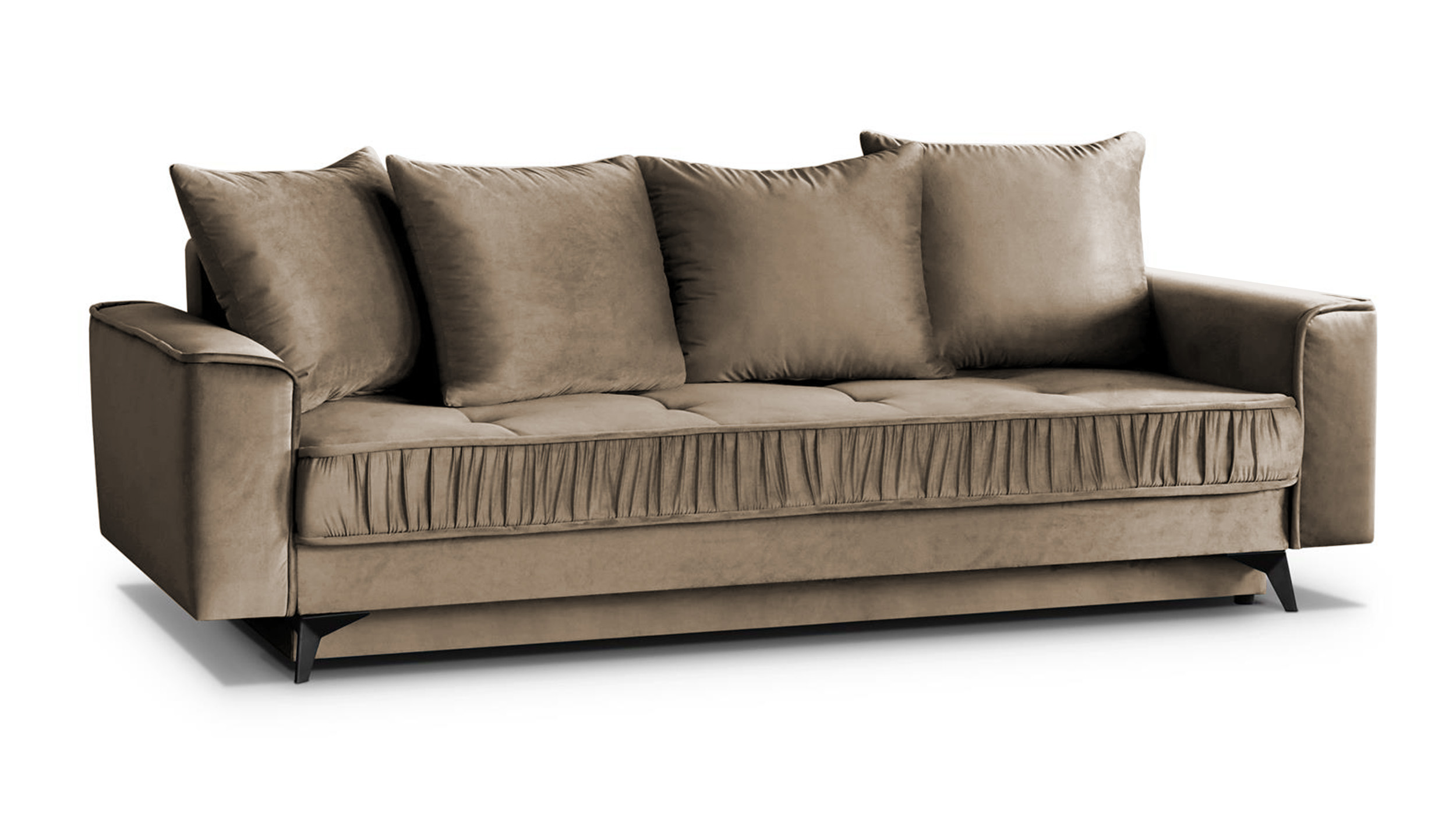 Kanapa rozkładana Elanja beżowa trzyosobowa z pojemnikiem welur - zdjęcie 1