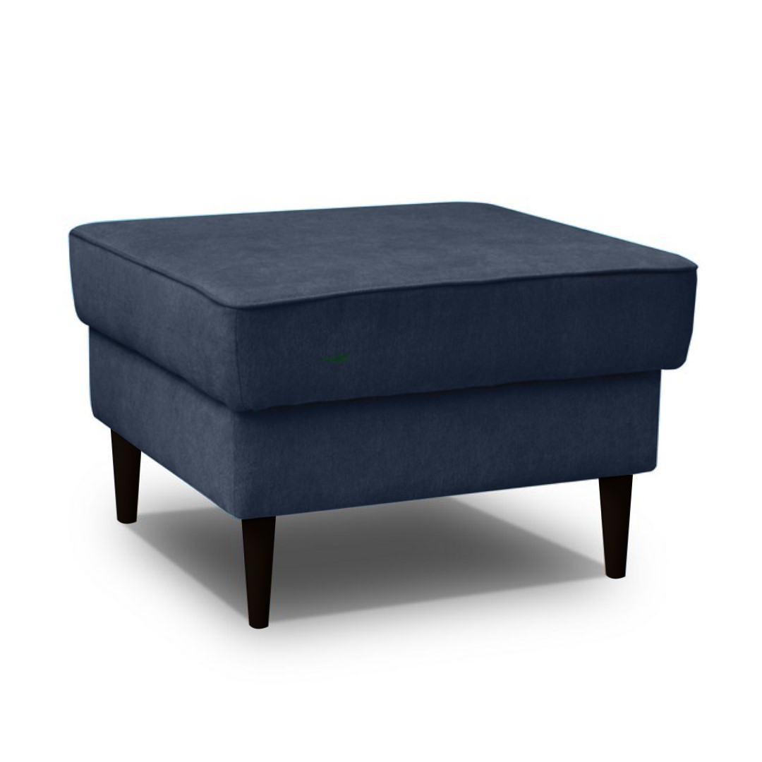 Pufa na drewnianych nóżkach Juttic z pojemnikiem granatowa plecionka hydrofobowa - zdjęcie 1
