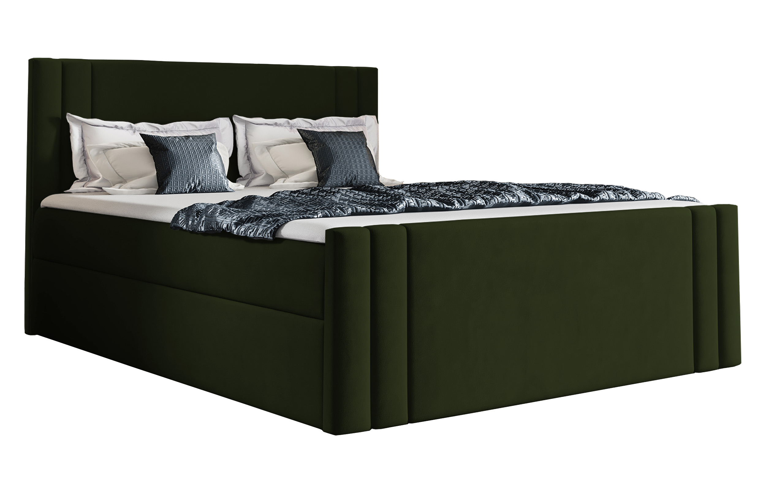 Łóżko kontynentalne Dulmo 140x200 z dwoma pojemnikami, materacem i topperem oliwkowe hydrofobowe - zdjęcie 1