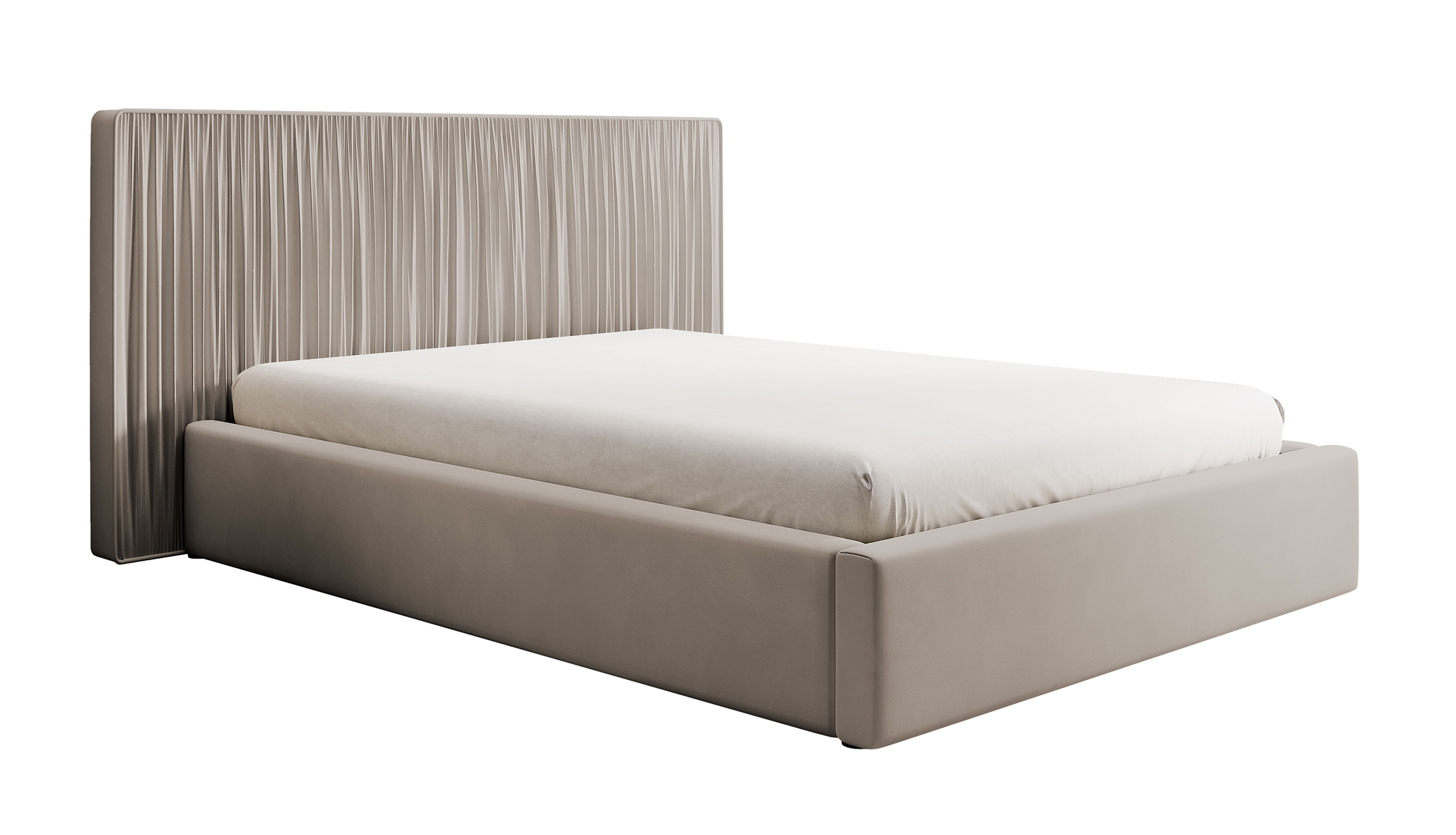 Łóżko tapicerowane 140x200 cm Toile z pojemnikiem z metalowym stelażem szarobeżowe welur - zdjęcie 1