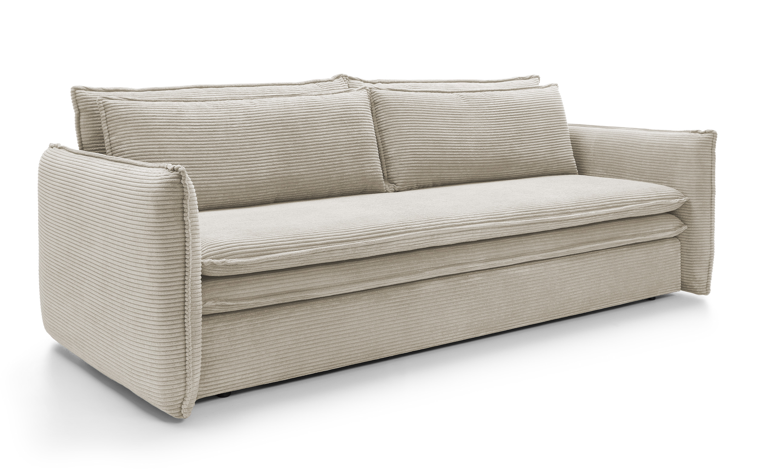 Kanapa rozkładana trzyosobowa Baptello z pojemnikiem szarobeżowa sztruks - zdjęcie 1