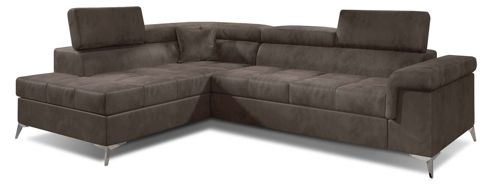 Narożnik z funkcją spania Bissao L-kształtny z pojemnikiem brązowy welwet hydrofobowy lewostronny - zdjęcie 1