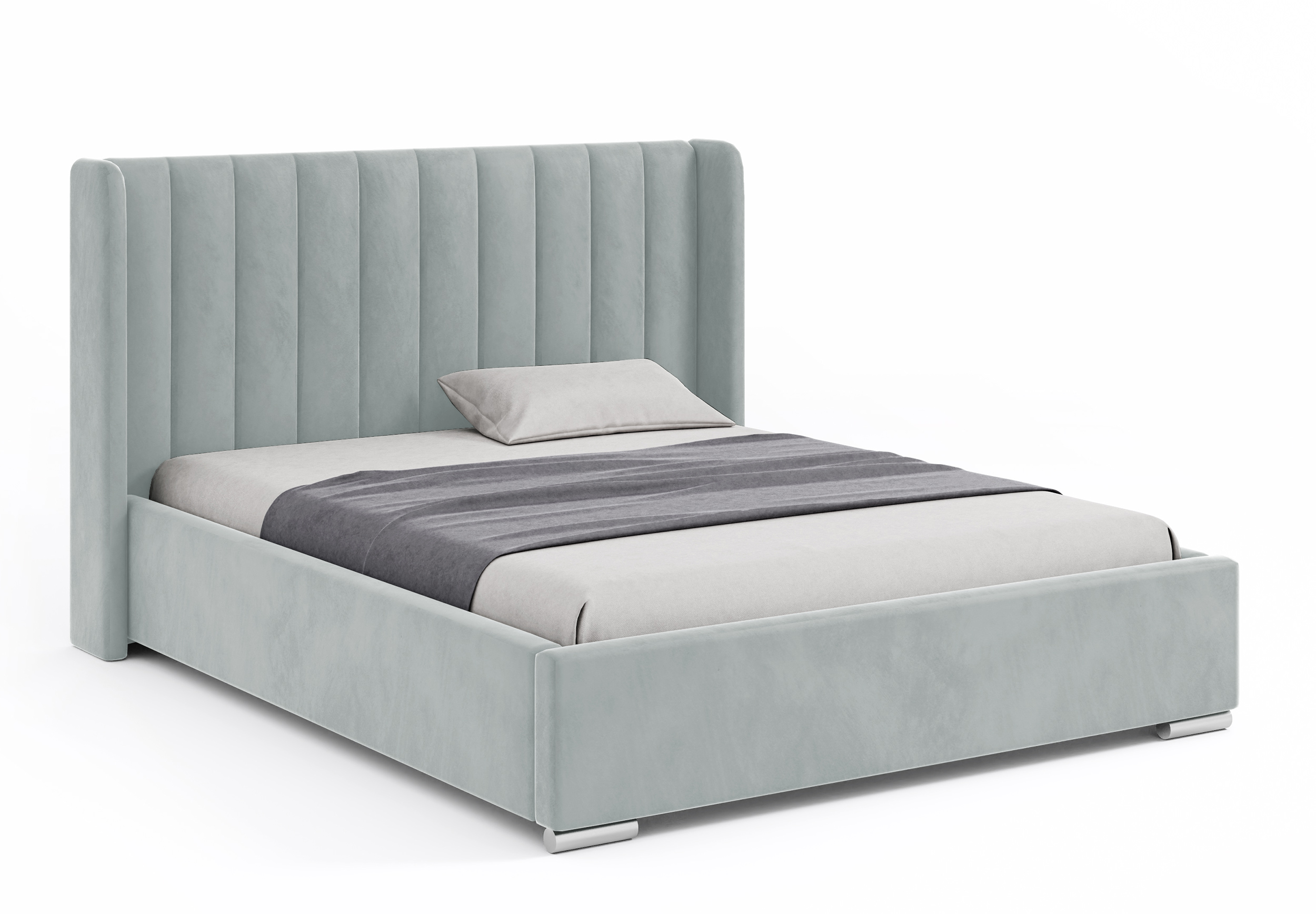 Łóżko tapicerowane 180x200 cm Estelio z pojemnikiem stelaż metalowy jasnoszare welur - zdjęcie 1