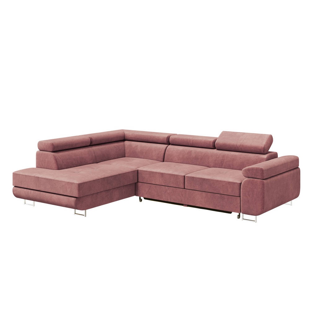 Narożnik rozkładany Stevil L-kształtny z pojemnikiem różowy w tkaninie hydrofobowej lewostronny - zdjęcie 1