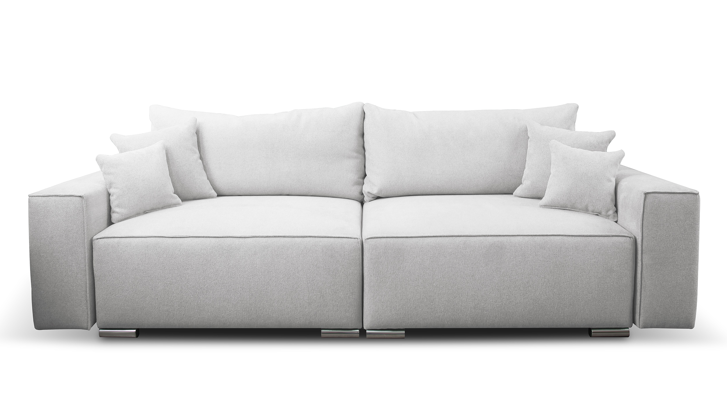 Kanapa rozkładana trzyosobowa Netlan jasnoszara z pojemnikiem w tkaninie hydrofobowej plecionka nogi srebrne - zdjęcie 1