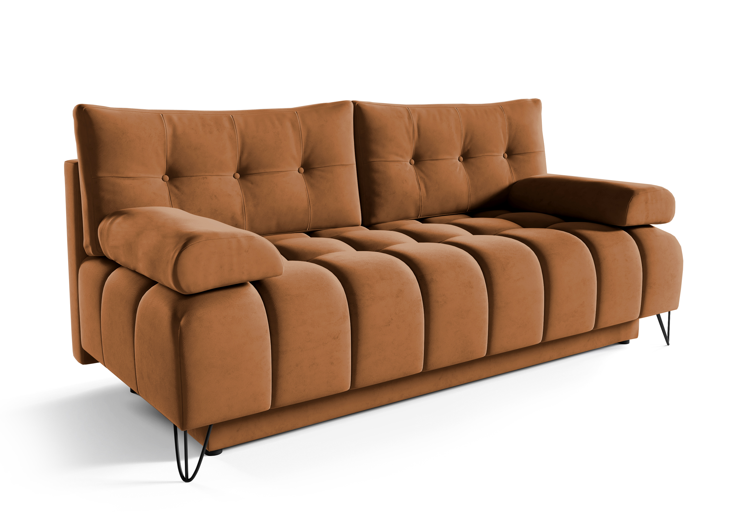 Kanapa rozkładana trzyosobowa Bareli miedziana z pojemnikiem welur hydrofobowy - zdjęcie 1