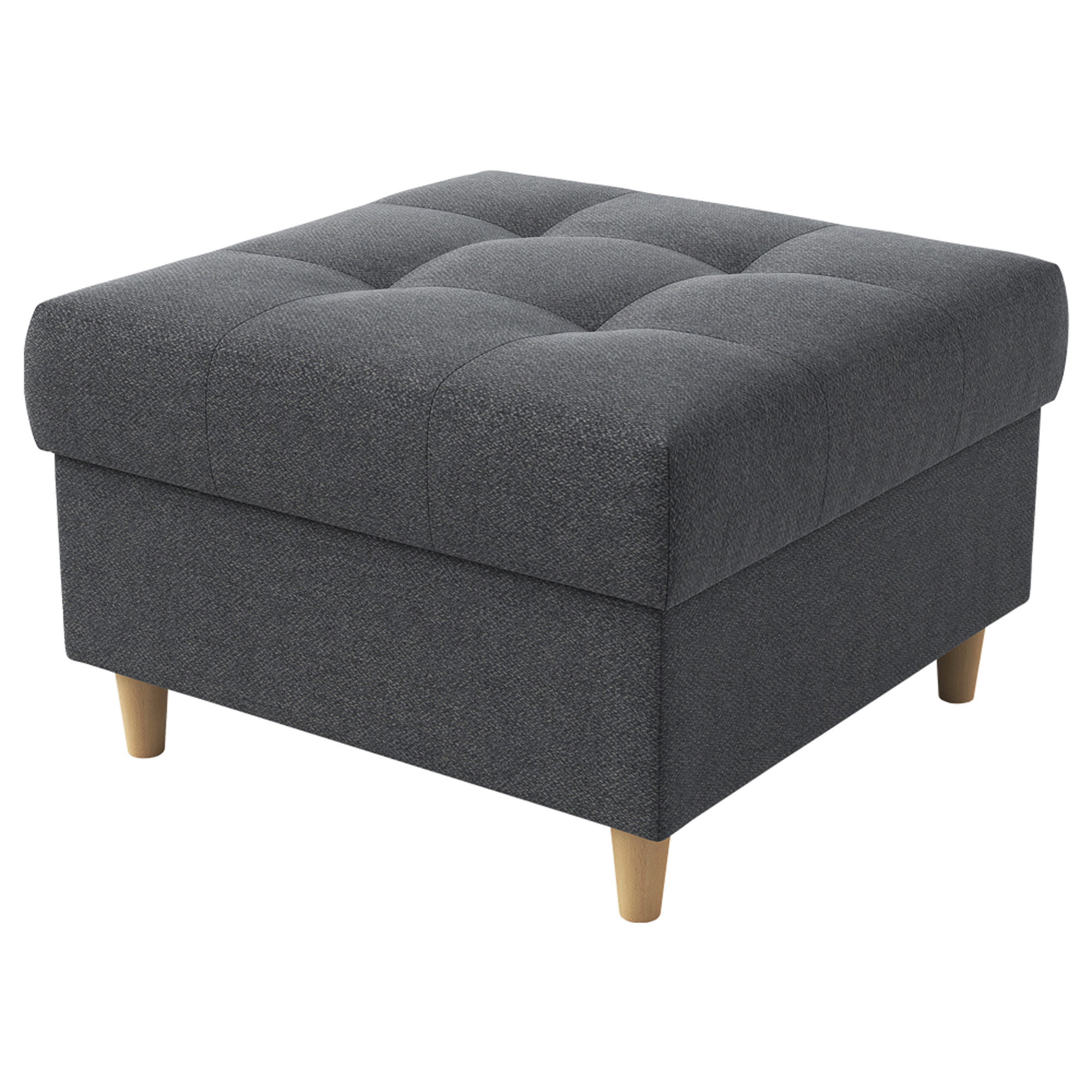 Pufa na drewnianych nóżkach Berrec pikowana ciemnoszara plecionka - zdjęcie 1