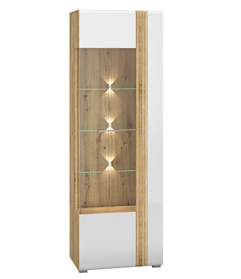 Witryna wysoka Fandri 65 cm lewostronna Dąb castello / Biały połysk - zdjęcie 1
