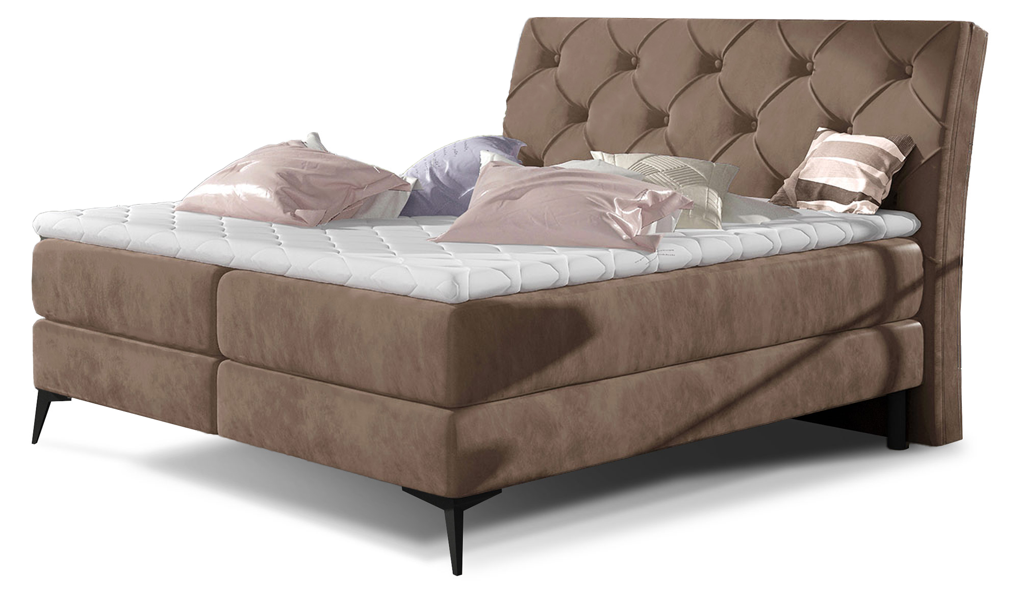 Łóżko kontynentalne Tessino 160x200 cm z pojemnikiem brązowe welur hydrofobowy - zdjęcie 1