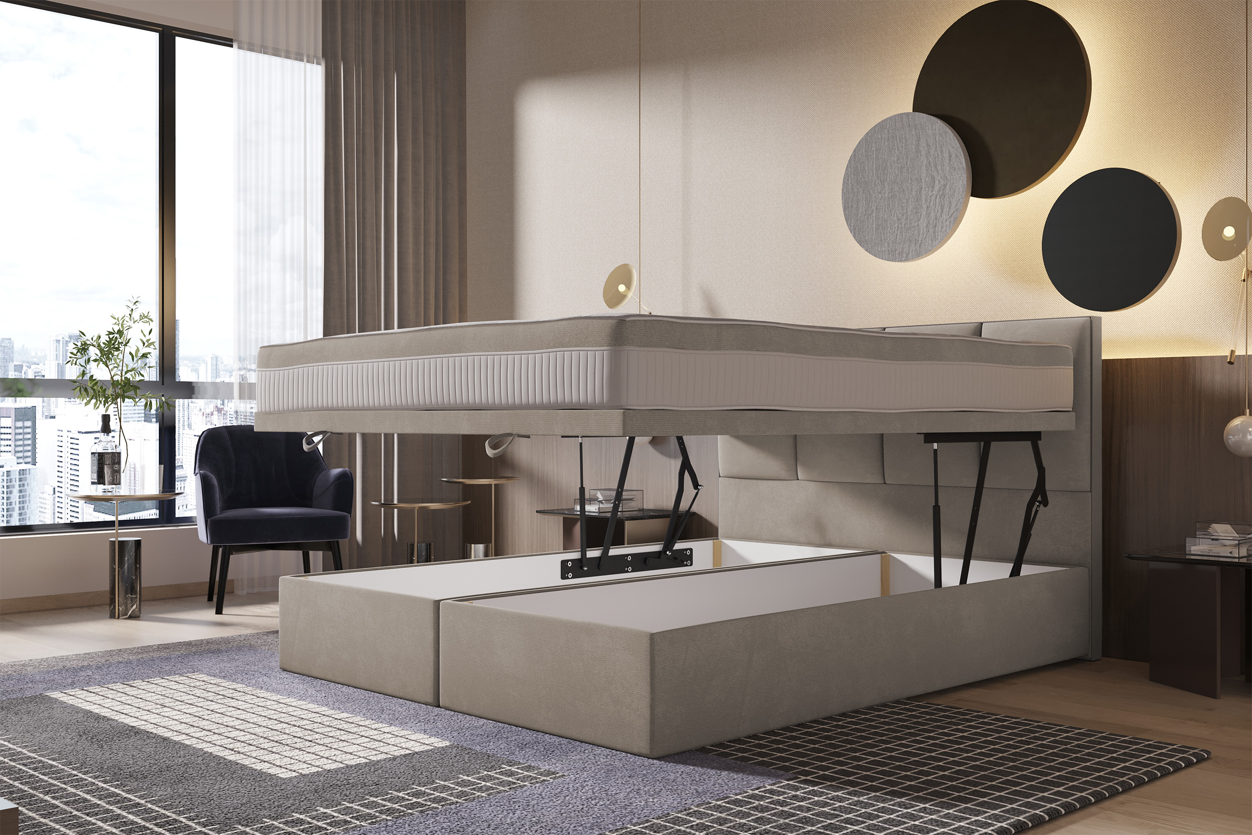 Łóżko kontynentalne 140x200 cm Mercatale z pojemnikami jasnobrązowy welur - zdjęcie 1