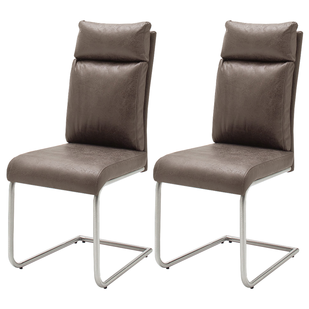 Zestaw dwóch krzeseł tapicerowanych na płozach Volutina brązowe ekoskóra