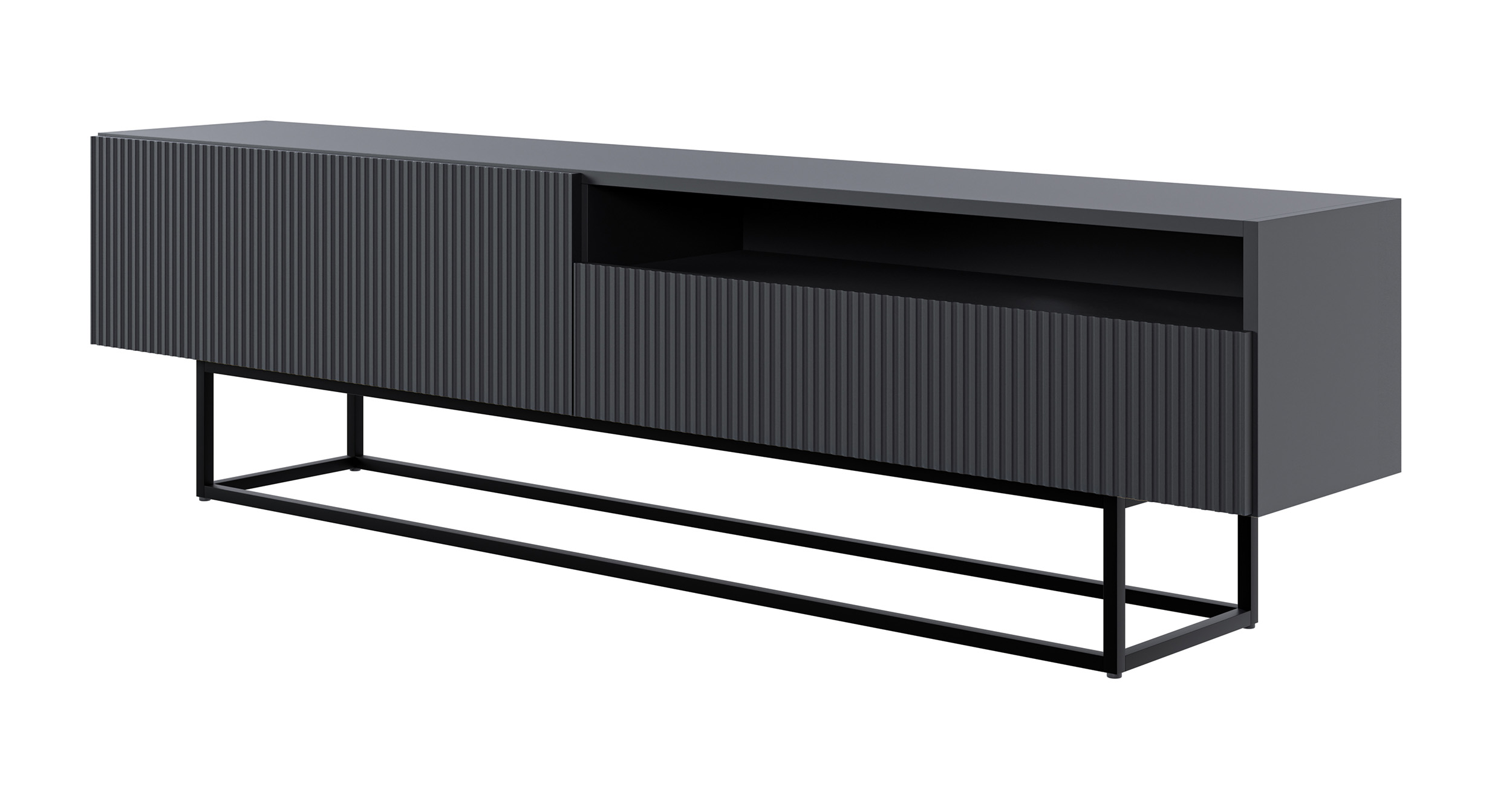 Szafka RTV Veldio z wnęką 175 cm czarna z czarnymi nogami - zdjęcie 1