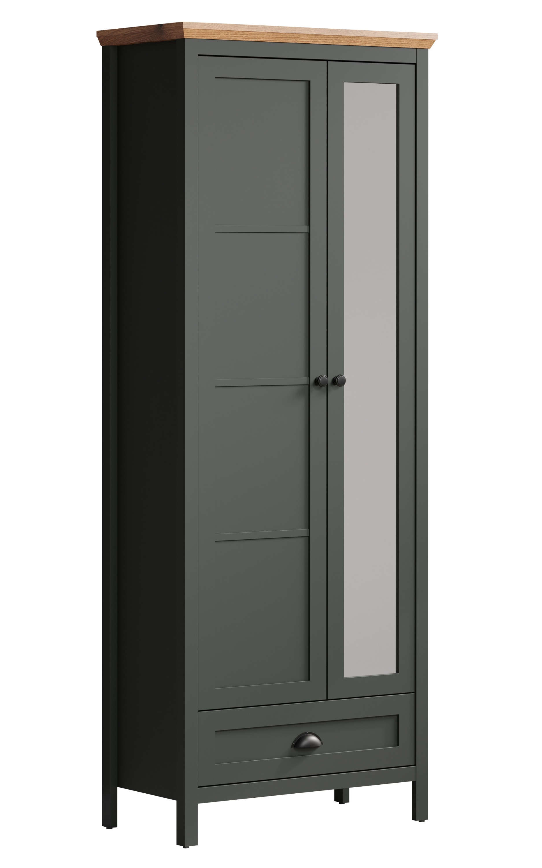 Szafa dwudrzwiowa Foreells z lustrem zielona/ dąb Evoke - zdjęcie 1