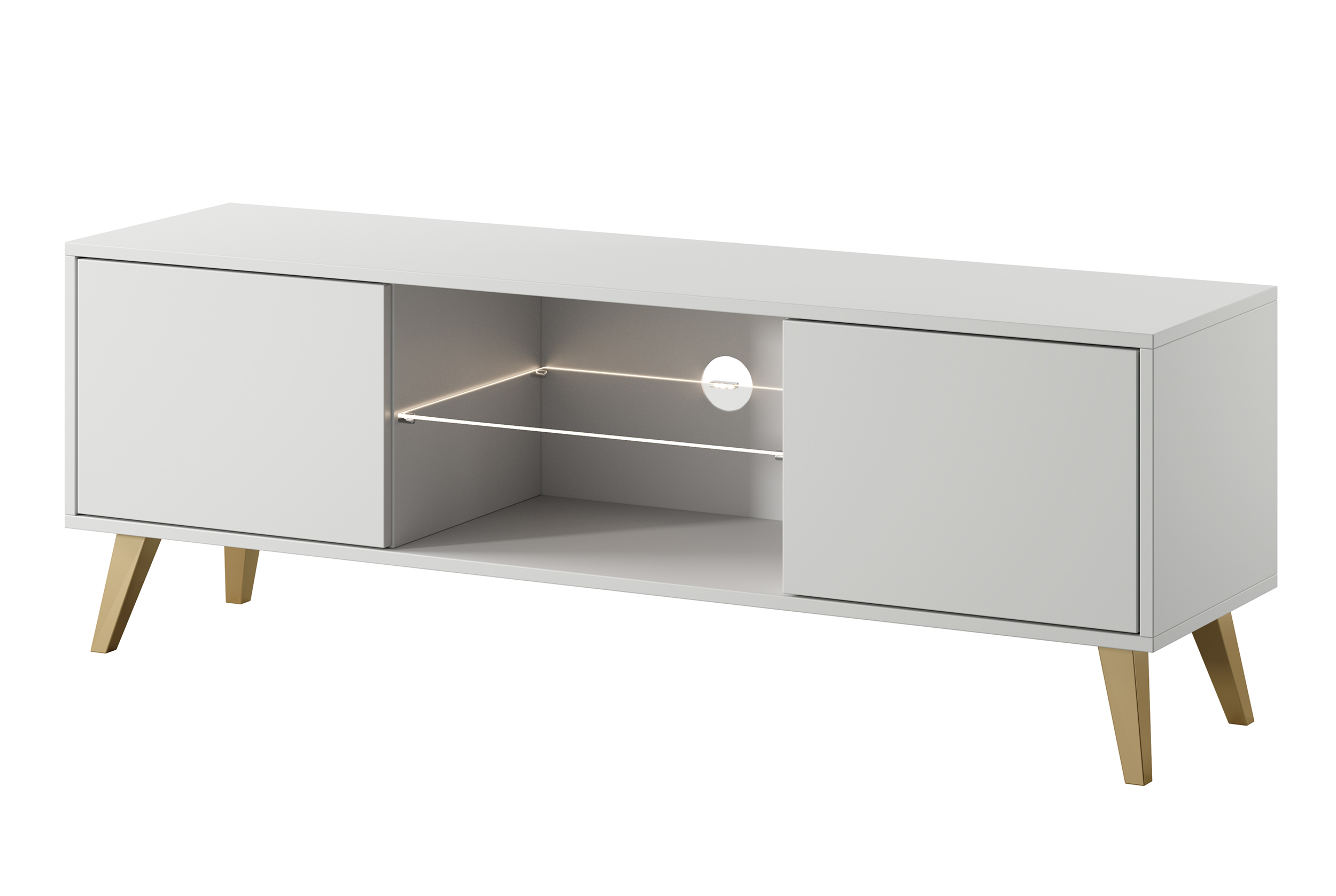 Szafka RTV Savoni II 140 cm biała ze złotymi nogami - zdjęcie 1