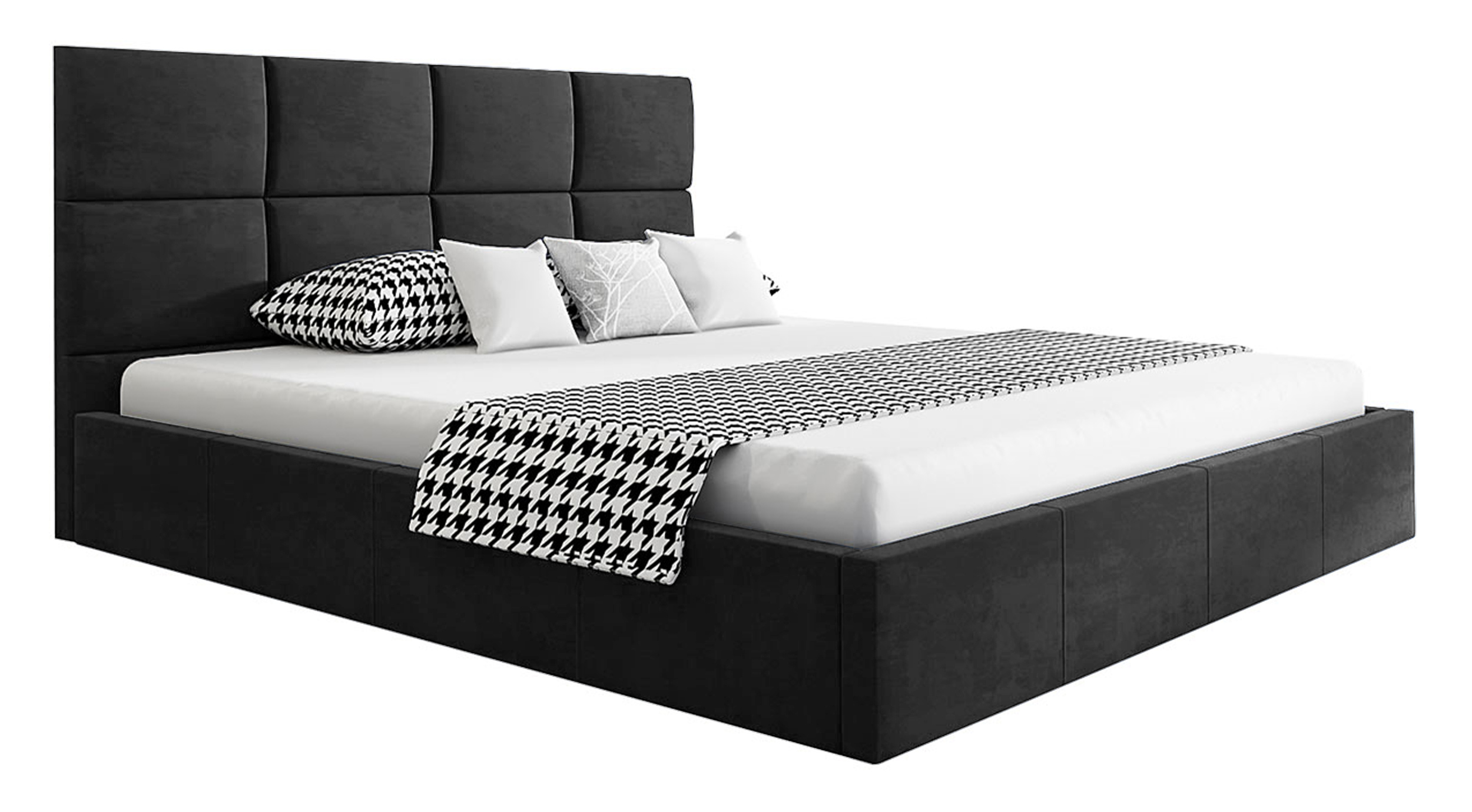 Łóżko tapicerowane 140x200 cm Bellaris z pojemnikiem i poziomymi panelami na wezgłowiu ciemnoszare - zdjęcie 1