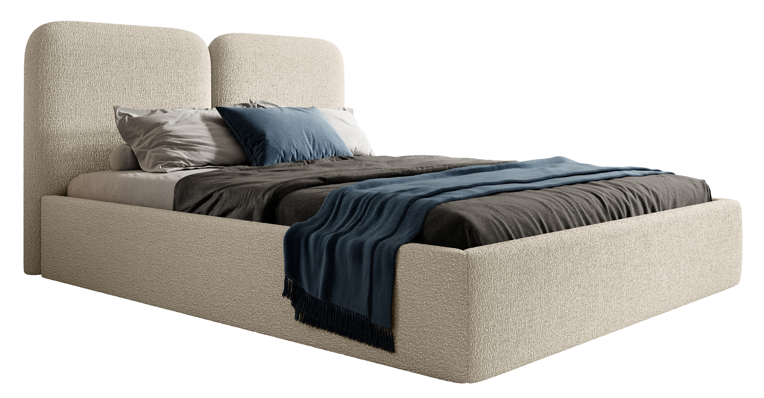 Łóżko tapicerowane Vimsalo 160x200 cm z pojemnikiem beżowe boucle - zdjęcie 1