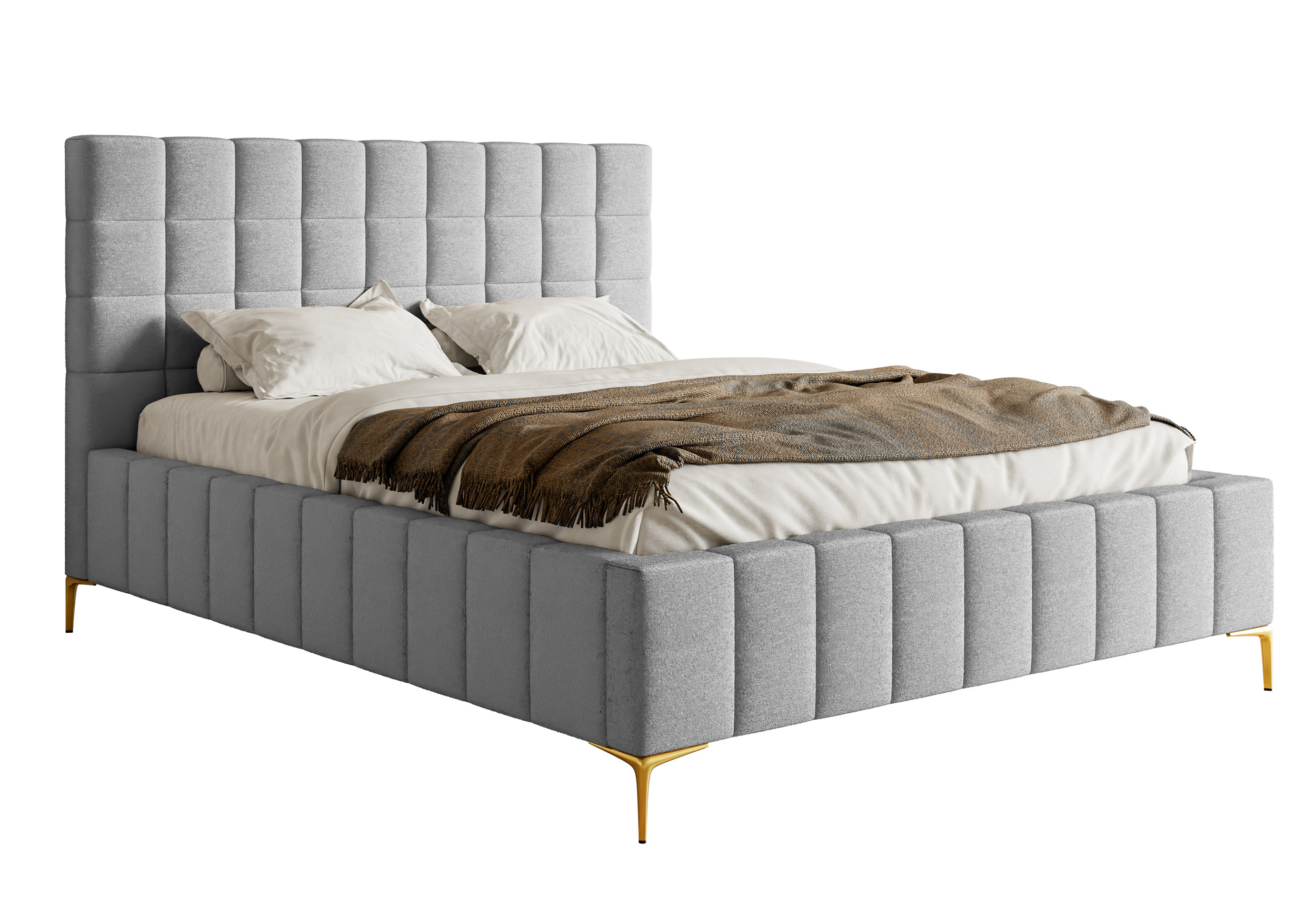 Łóżko tapicerowane 180x200 cm Szejlo z pojemnikiem stelaż metalowy jasnoszare szenil - zdjęcie 1