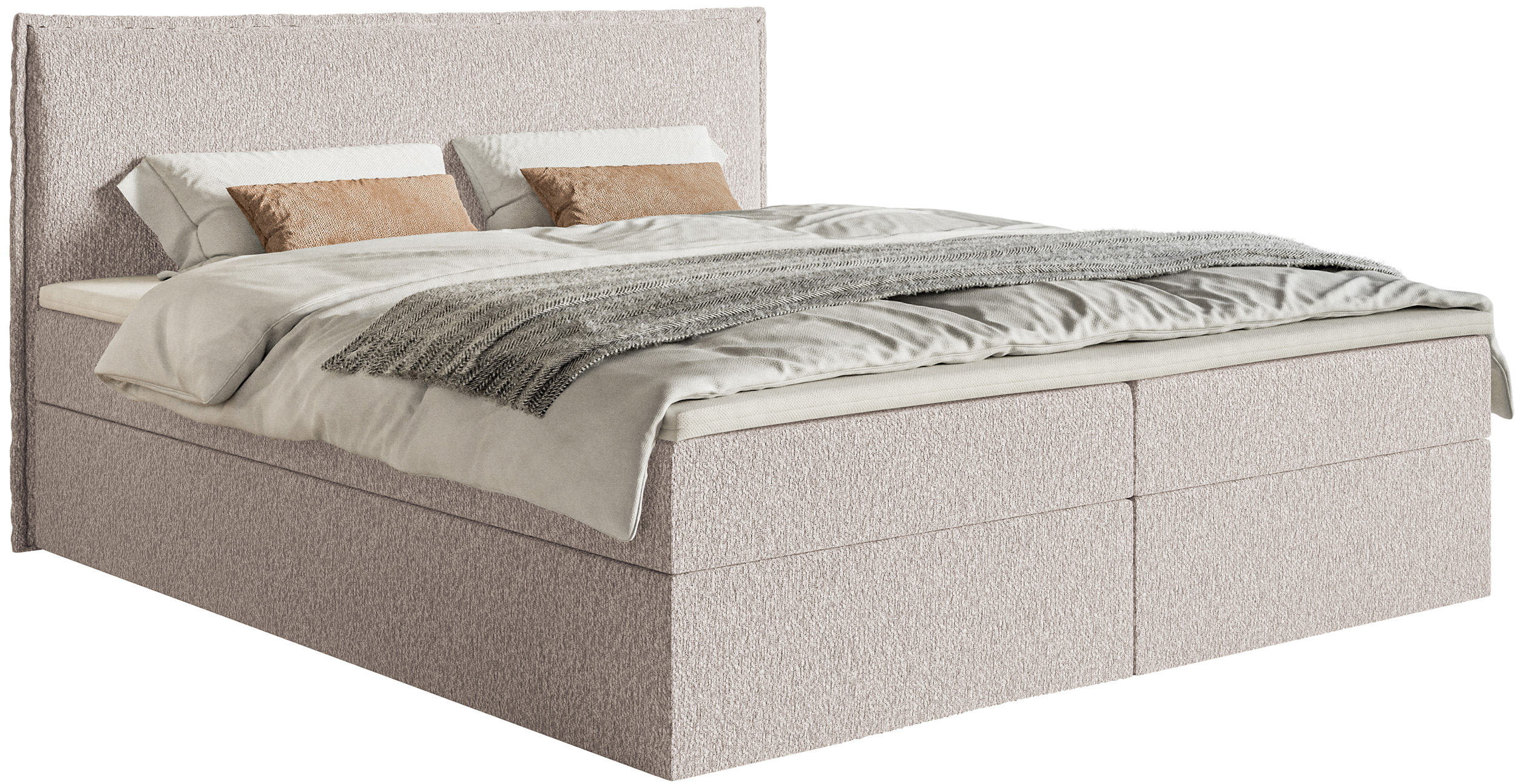 Łóżko kontynentalne 180x200 cm Softie z pojemnikami i topperem beżowe szenil  - zdjęcie 1