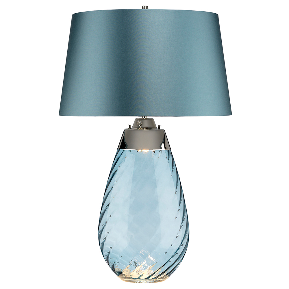 Lampa stołowa Leensy z satyny średnica 46 cm niebieska - zdjęcie 1