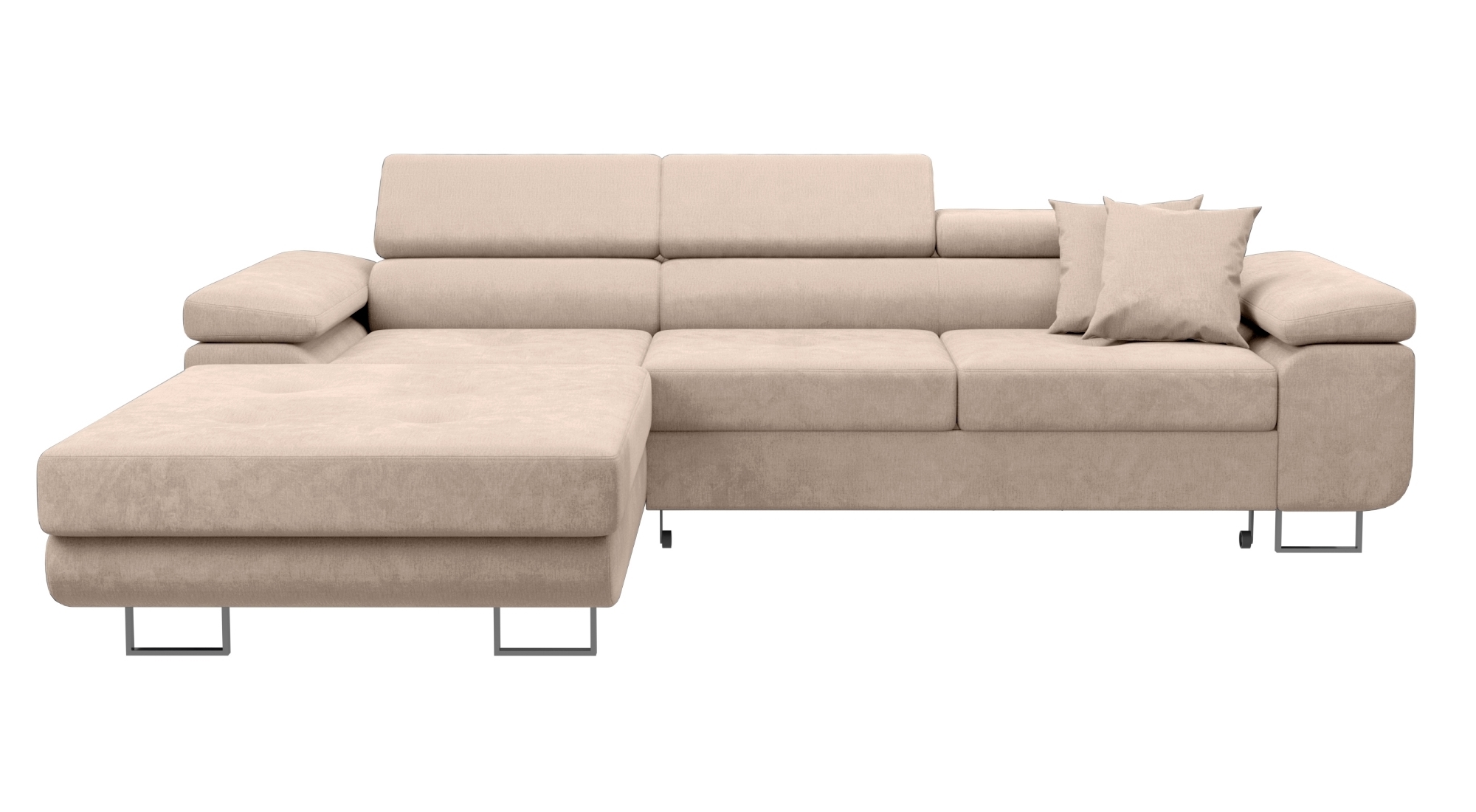 Narożnik z funkcją spania Ganta L-kształtny z pojemnikiem beżowy w tkaninie hydrofobowej lewostronny