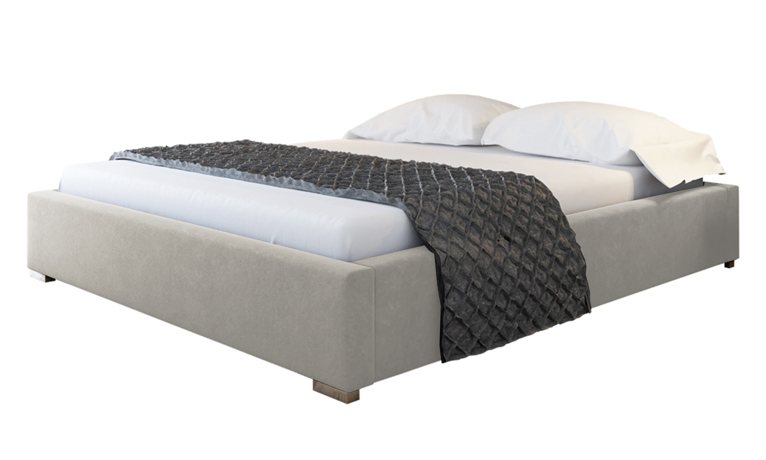 Łóżko tapicerowane Plene 140x200 ze stelażem metalowym i pojemnikiem szarobeżowe hydrofobowe - zdjęcie 1