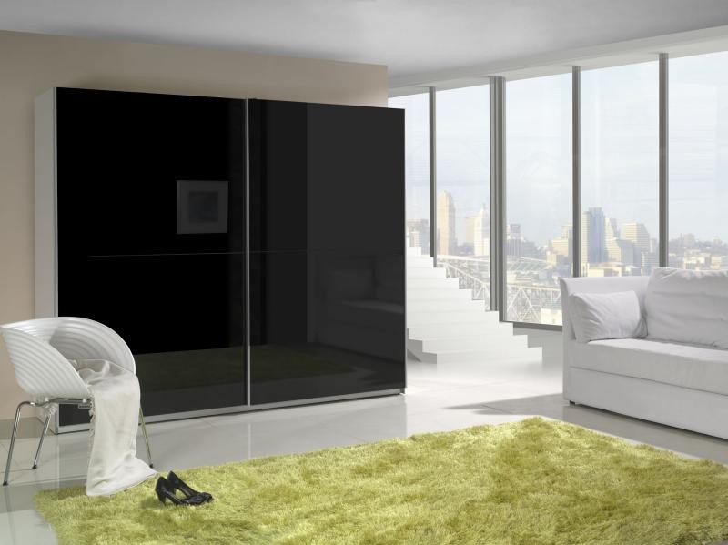 Szafa przesuwna z lustrem Minor dwudrzwiowa Biały połysk / Czarny połysk I - zdjęcie 1