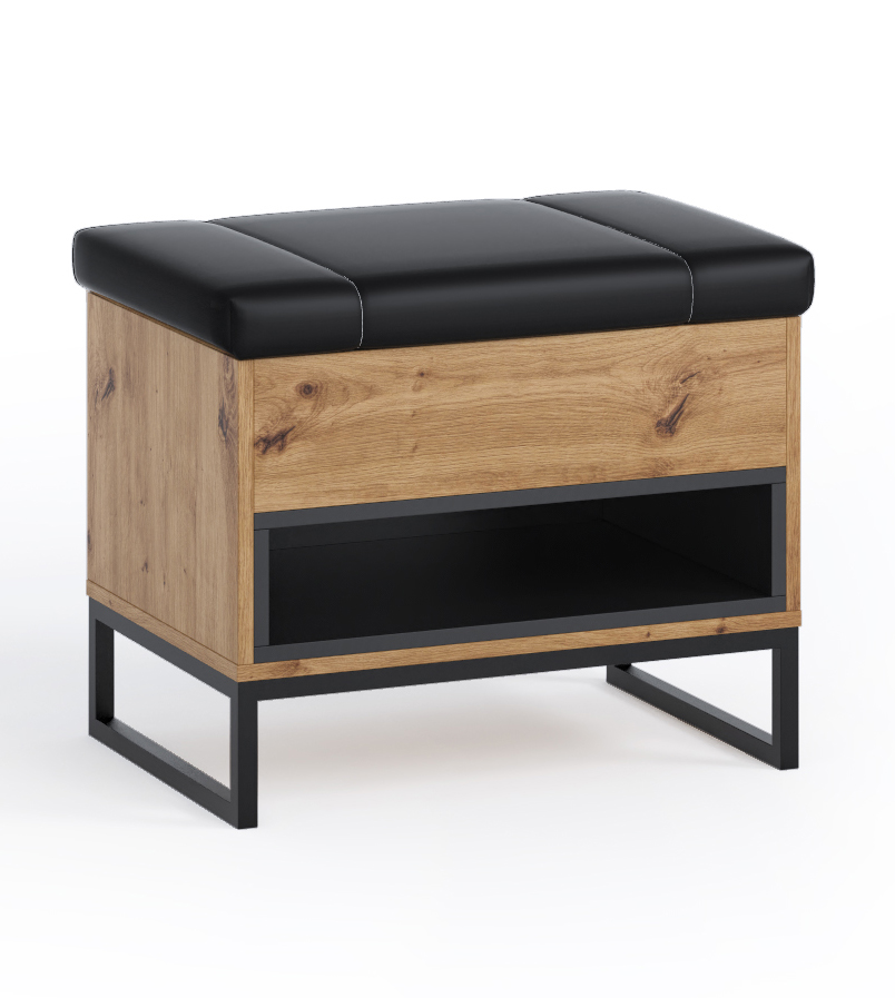 Szafka na buty z siedziskiem Bonila dąb artisan / czarna - zdjęcie 1