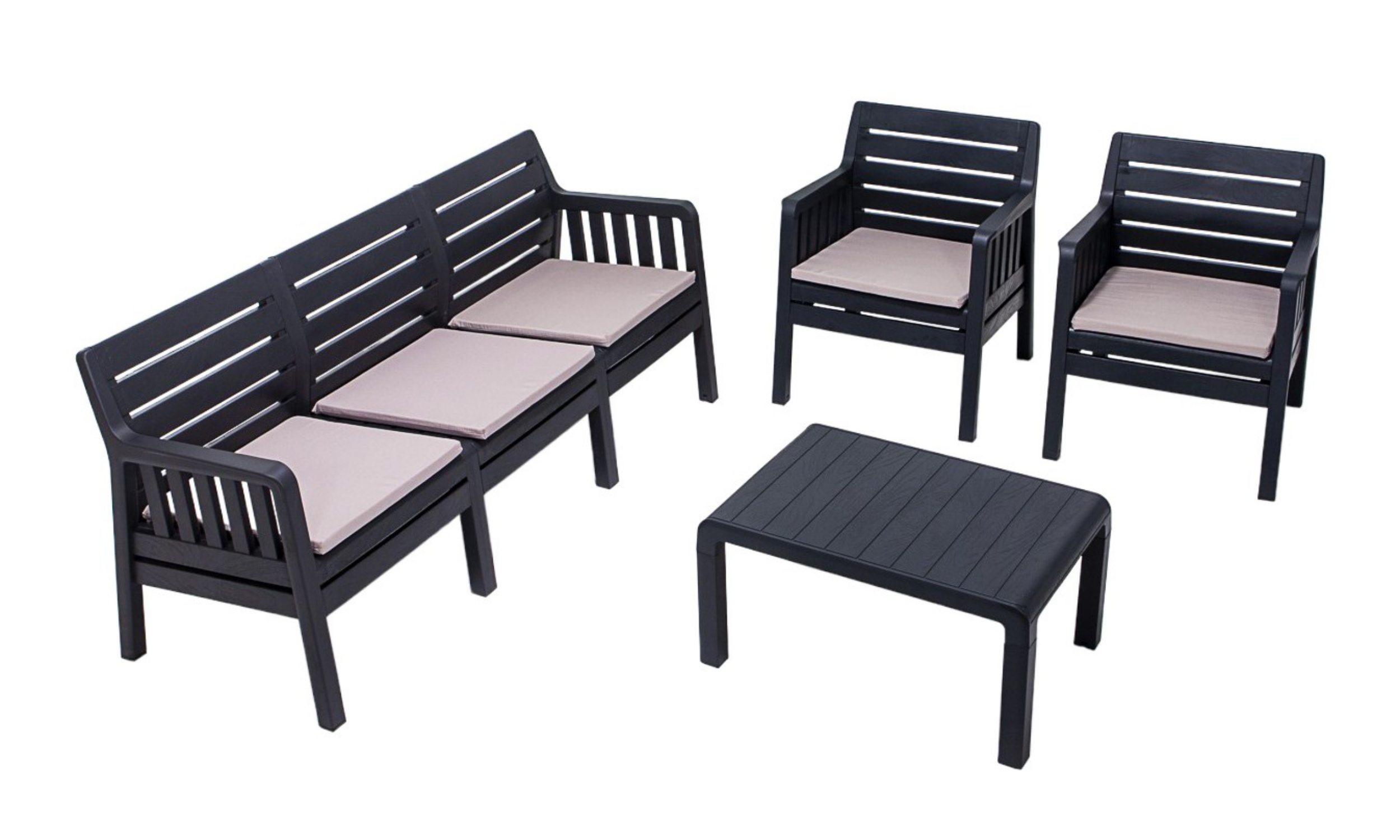 Zestaw ogrodowy pięcioosobowy Scrally ze stolikiem z tworzywa sztucznego i poduchami antracytowy - zdjęcie 1