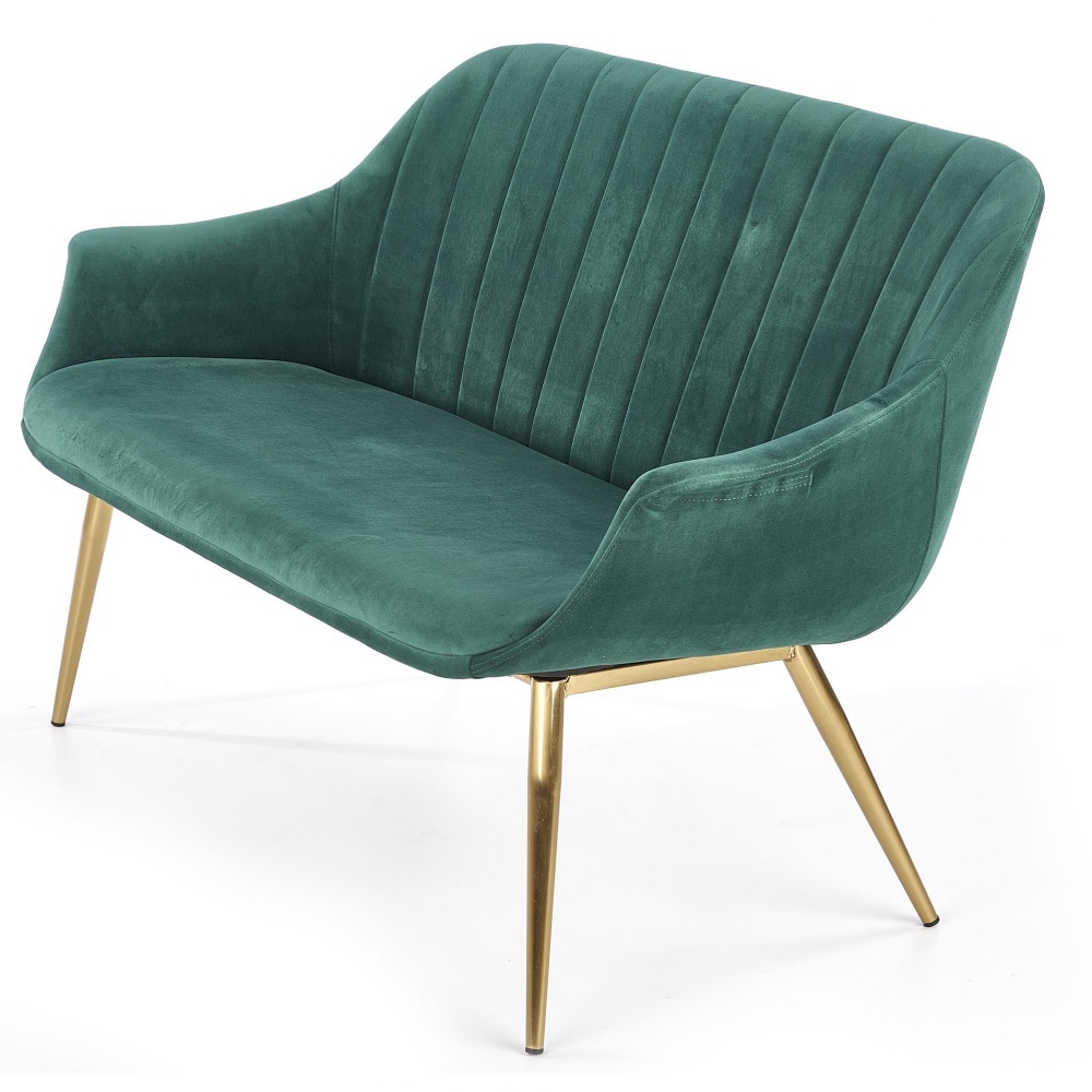 Sofa dwuosobowa Lapas zielona na złotych nóżkach - zdjęcie 1