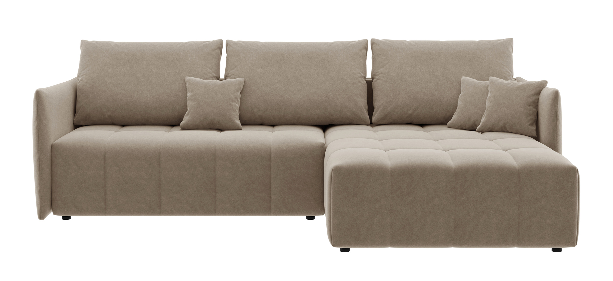 Narożnik z funkcją spania Boquete L-kształtny z pojemnikiem uniwersalny beżowy w tkaninie łatwoczyszczącej - zdjęcie 1