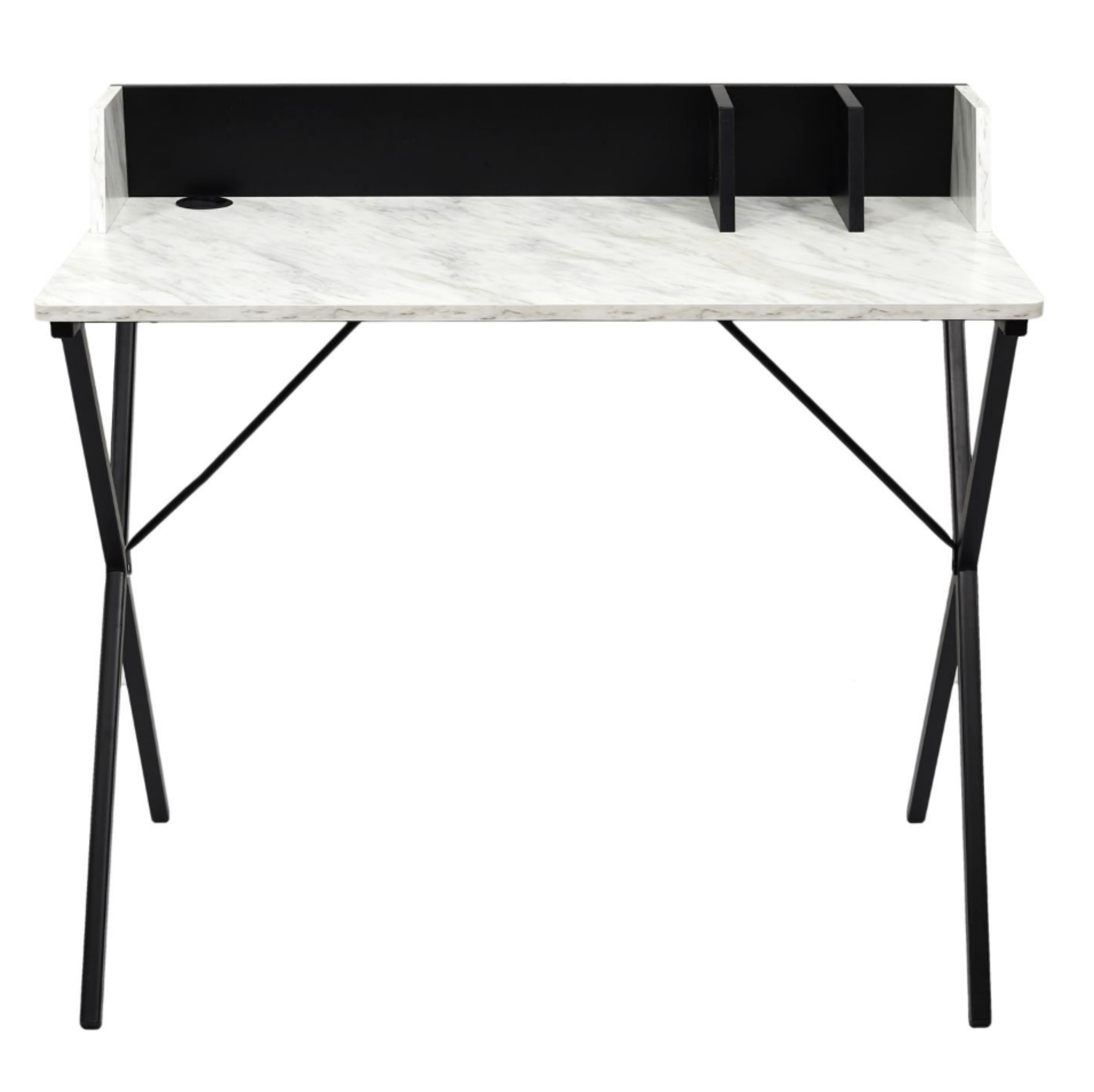 Biurko metalowe Anizess 90x50 cm biały marmur/czarne - zdjęcie 1