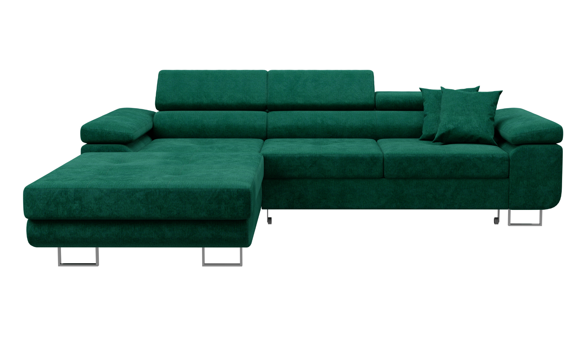 Narożnik z funkcją spania Ganta L-kształtny z pojemnikiem zielony welur hydrofobowy lewostronny - zdjęcie 1