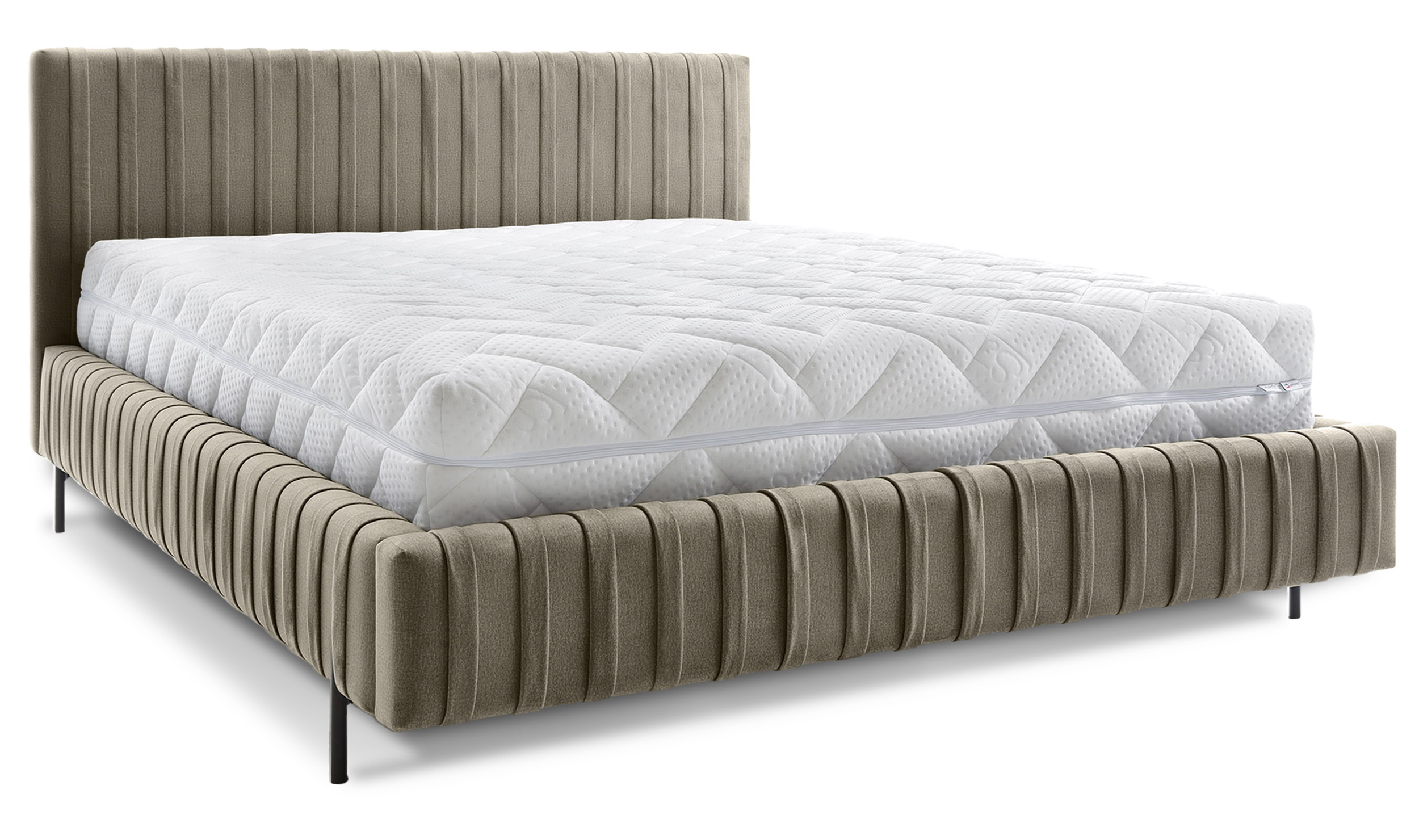 Łóżko tapicerowane Oluffo 160x200 cm z pojemnikiem stelaż metalowy beżowe plusz hydrofobowy - zdjęcie 1