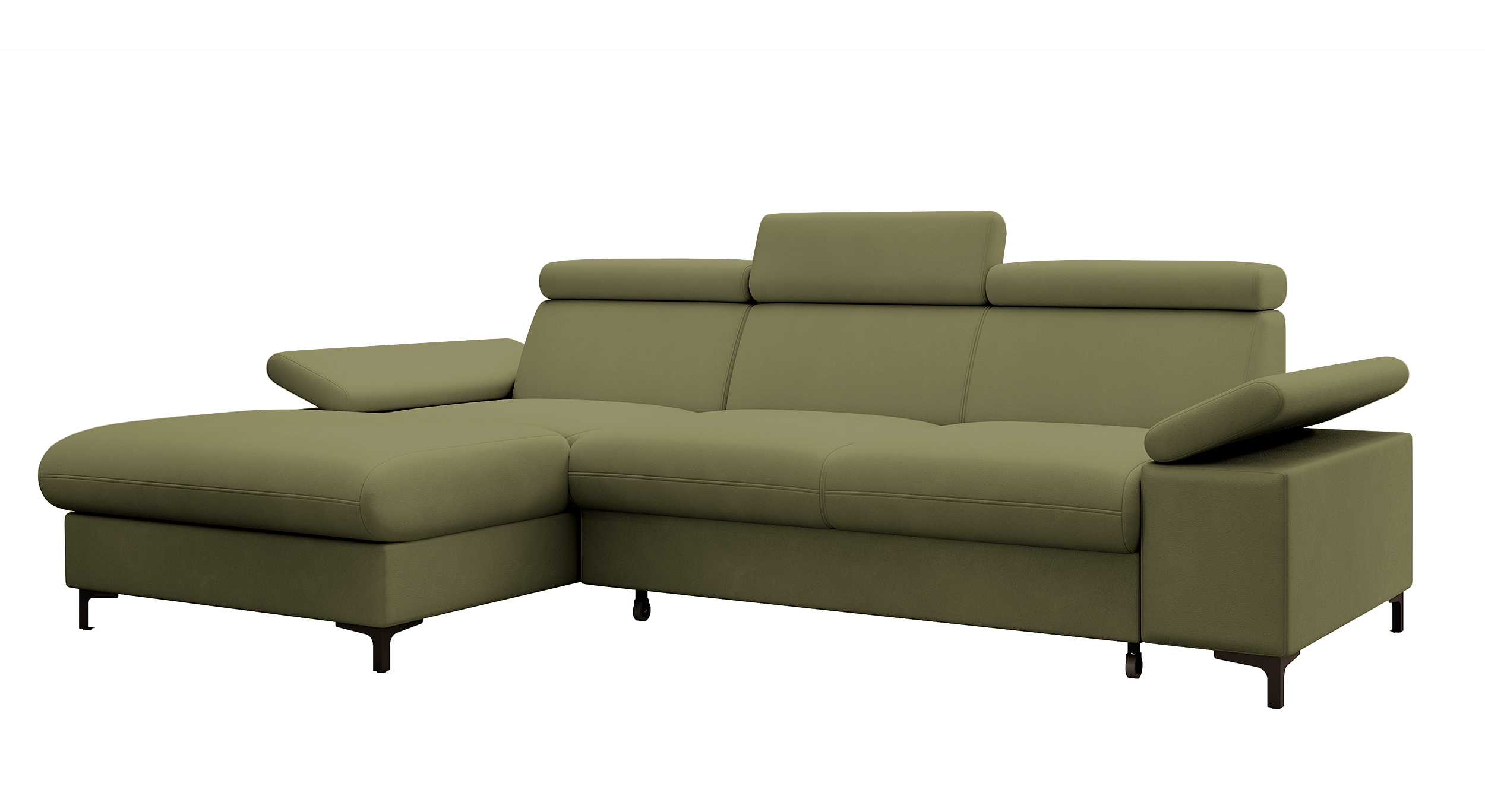 Narożnik z funkcją spania Millefolium L-kształtny z pojemnikiem oliwkowy velvet hydrofobowy lewostronny - zdjęcie 1