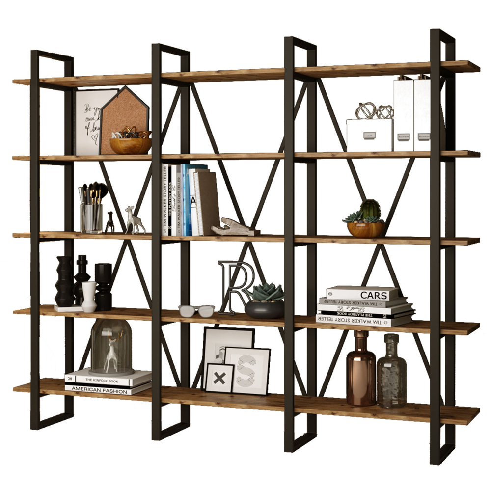 Regał na książki Melofe potrójny pięciopoziomowy brązowy - zdjęcie 1