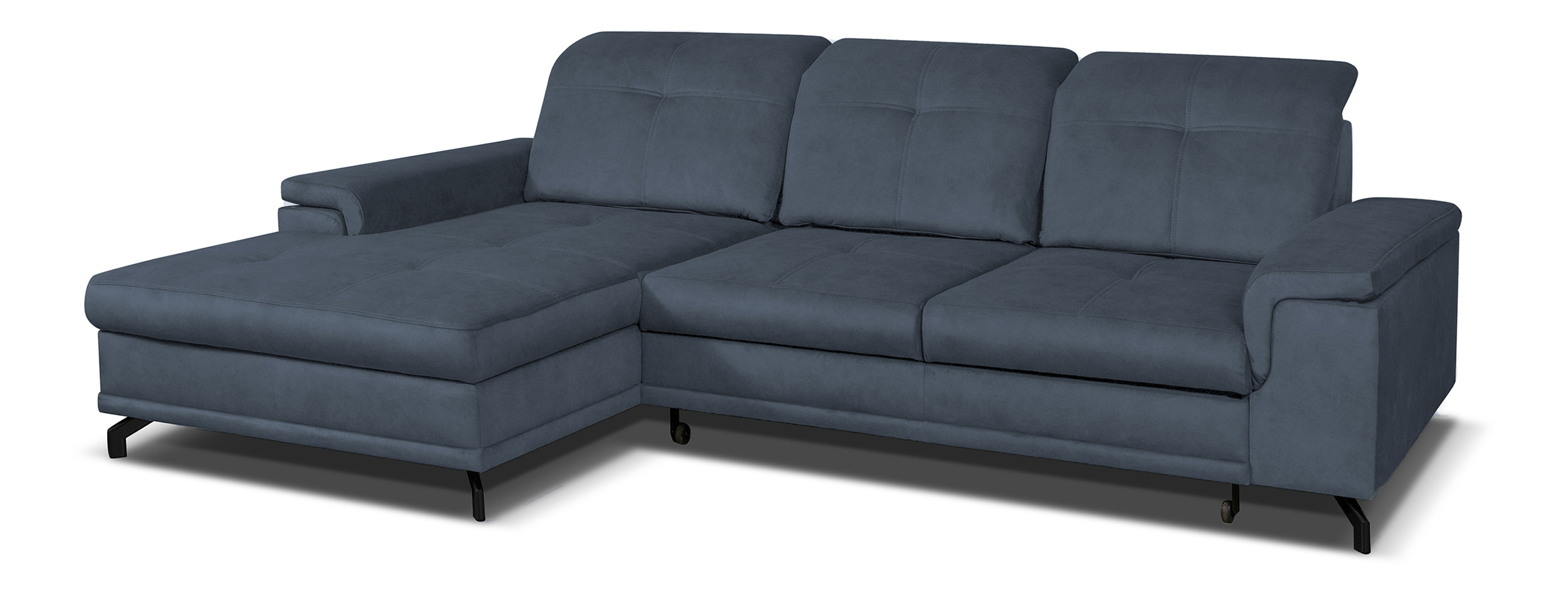 Narożnik z funkcją spania Berberati L-kształtny ciemno szary nogi czarne velvet hydrofobowy z pojemnikiem lewostronny