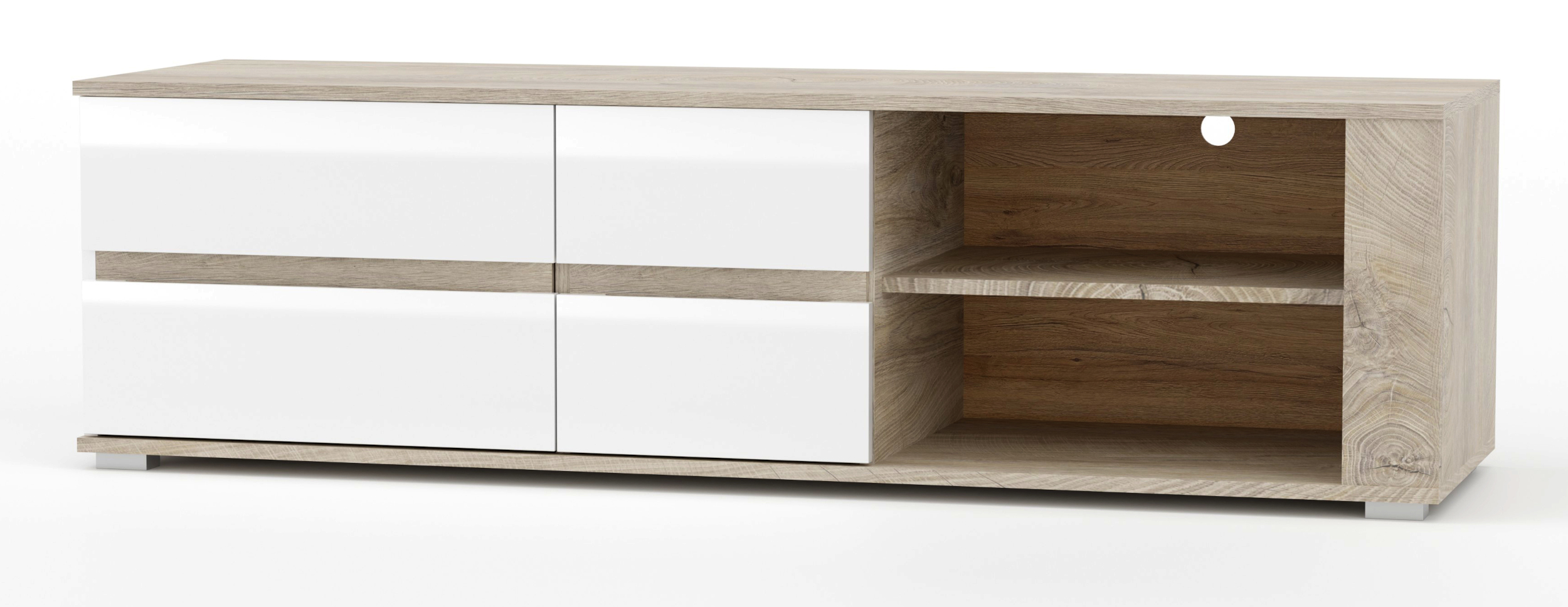 Szafka RTV Hormigos 150 cm Dąb Endgrain/ Biały Połysk - zdjęcie 1