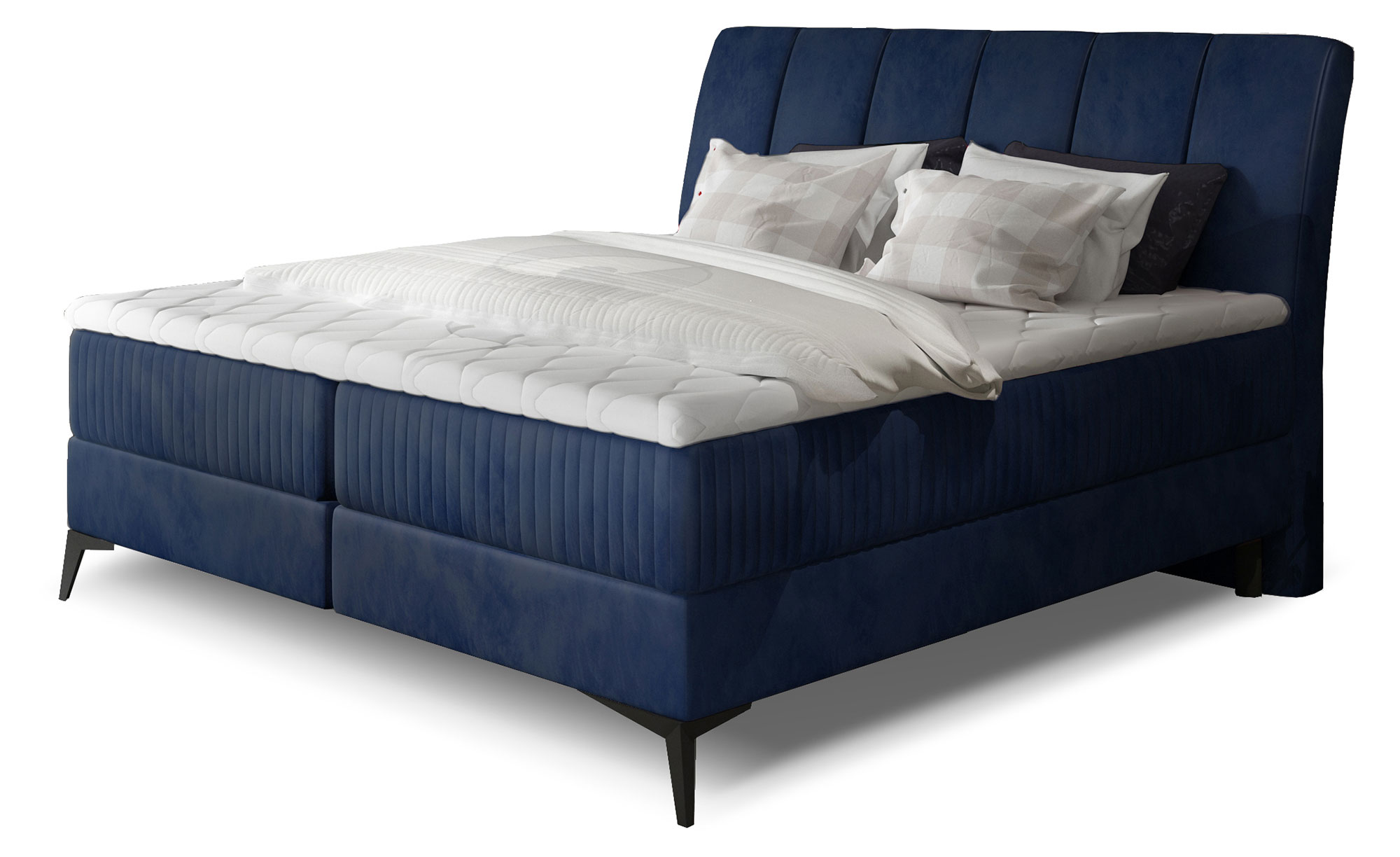 Łóżko kontynentalne Daleya 160x200 cm z pojemnikiem granatowe welur hydrofobowy - zdjęcie 1