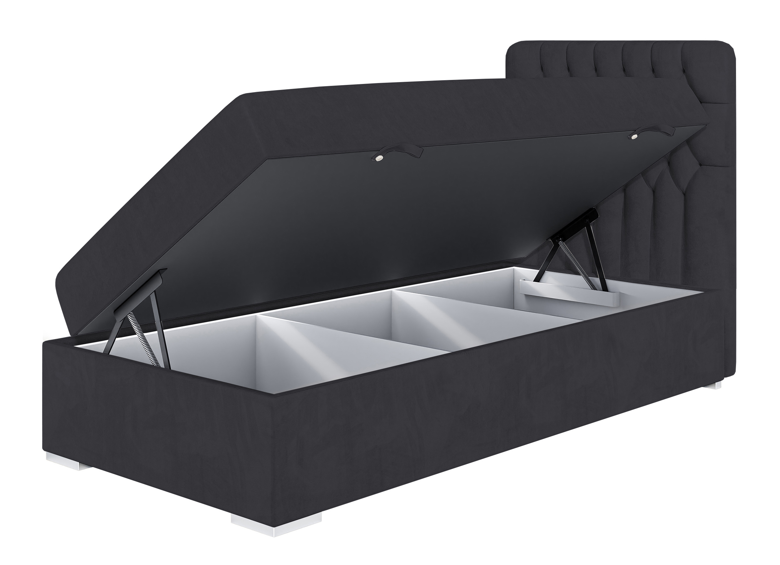 Łóżko kontynentalne 90x200 cm Persival z pojemnikiem i topperem ciemnoszare welur prawostronne - zdjęcie 1