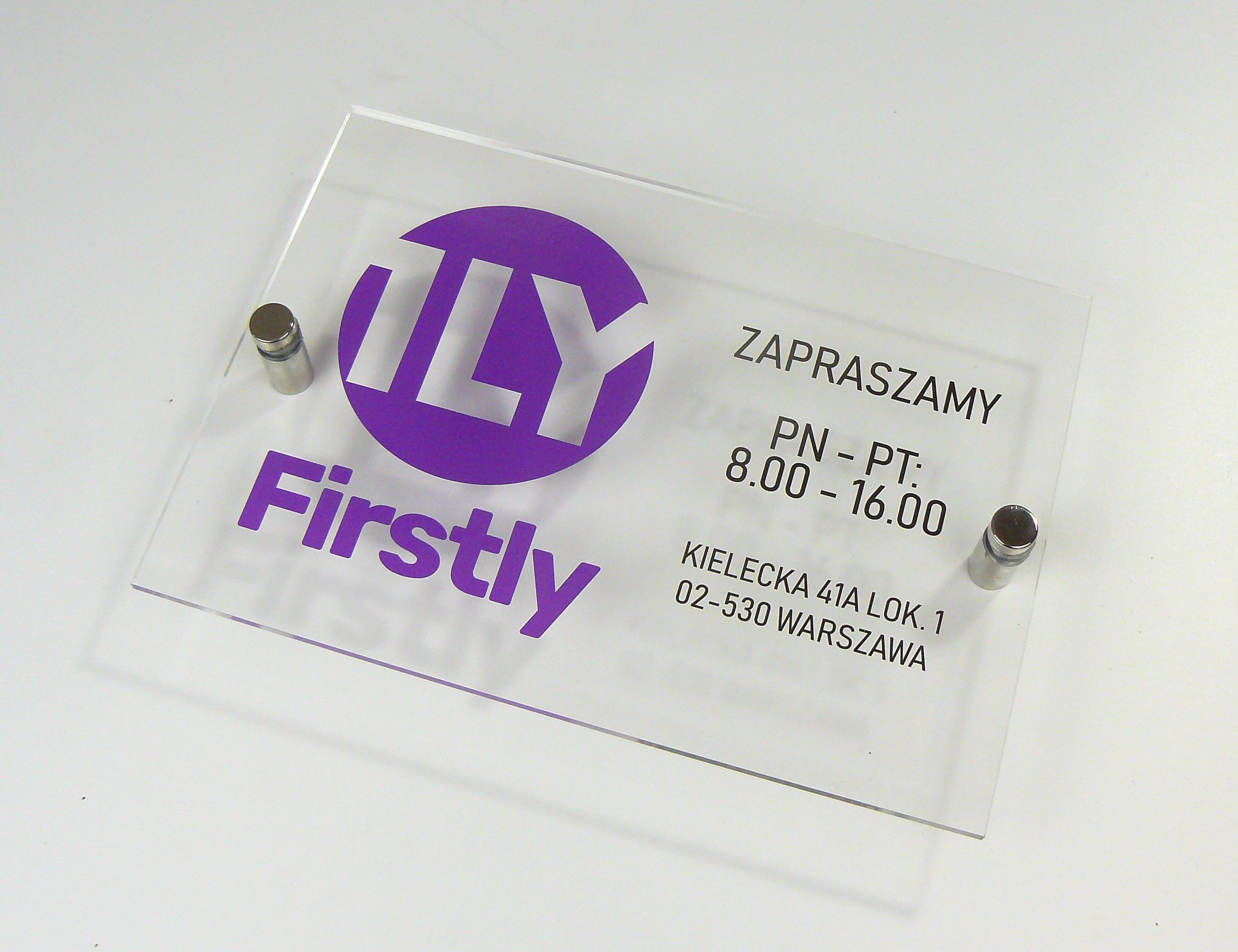 tabliczka szyld z plexi firmowa informacyjna z nadrukiem UV format A5