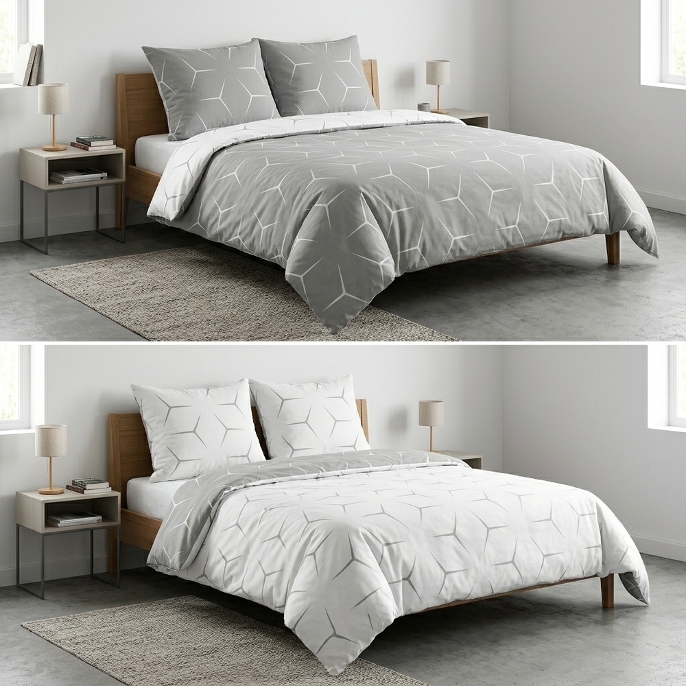 Pościel Dwustronna 140x200cm, 70x80cm, 140g/m2, bawełna 100% Milano Szaro Białe Mix (3)